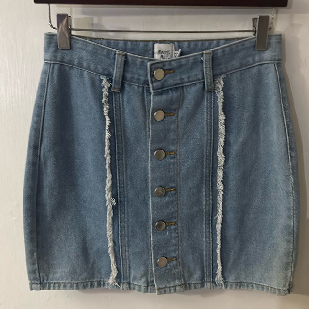 Princess Polly Mariya Fray Denim Mini Skirt 2 Blue Concert Cowgirl Festival Rave